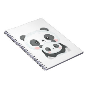 Cuaderno Arte en Acuarela de Panda Kawaii Adorable Mamá y B