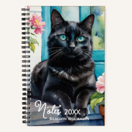 Cuaderno Arte en Acuarela Personalizado de Gato Negro Elega