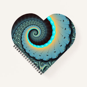 Cuaderno Arte en espiral fractal abstracto azul turquesa na