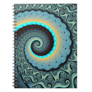 Cuaderno Arte en espiral fractal abstracto azul turquesa na