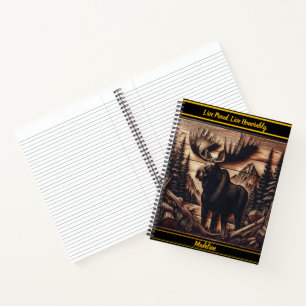 Cuaderno Arte en relieve de alce en madera oscura con natur