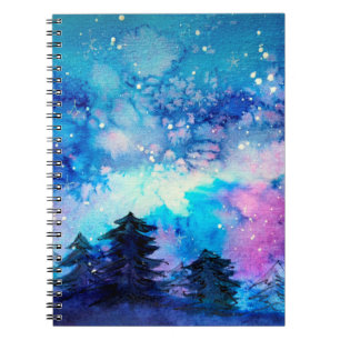 Cuaderno Arte espacial en la acuarela con cielo nocturno y 