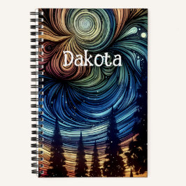 Cuaderno Arte Etéreo Místico con Árboles y Cielo Nocturno