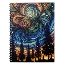 Cuaderno Arte Etéreo Místico con Árboles y Cielo Nocturno