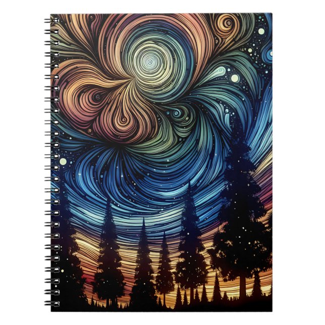 Cuaderno Arte etéreo místico con árboles y cielo nocturno (Frente)
