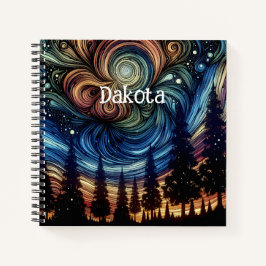 Cuaderno Arte Etéreo Místico con Árboles y Cielo Nocturno