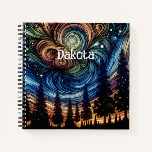 Cuaderno Arte Etéreo Místico con Árboles y Cielo Nocturno