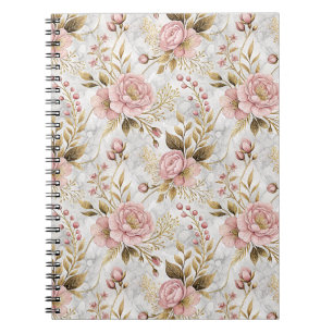 Cuaderno Arte floral botánico de peonía rosa y salvia