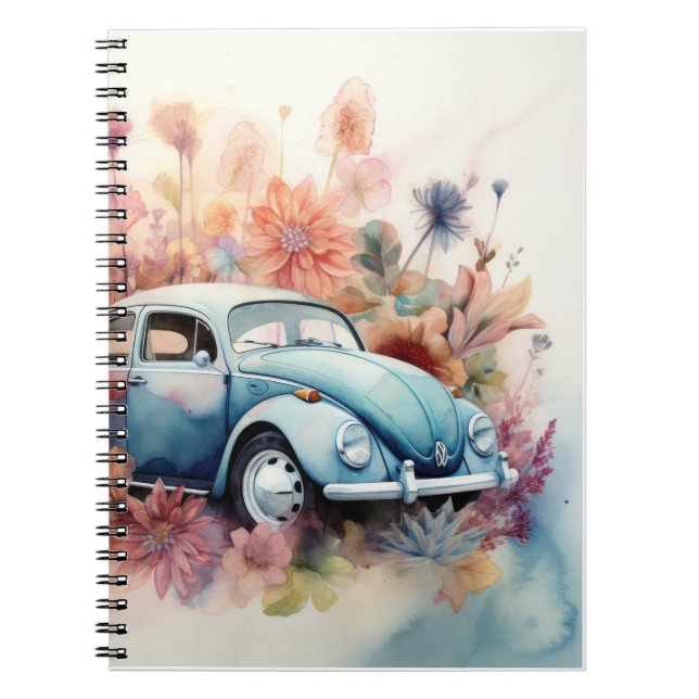 Cuaderno Arte floral de autos retro clásicos (Frente)