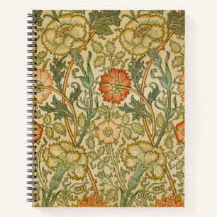 Cuaderno Arte floral de borde de rosa rosa William Morris