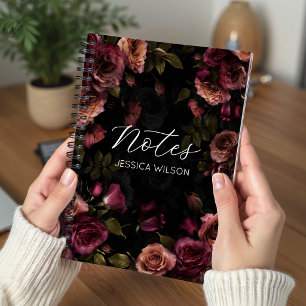 Cuaderno Arte floral de burgundy rosa oscuro elegante