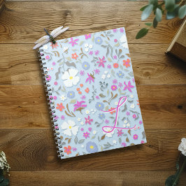 Cuaderno Arte floral Ditsy Pop cielo azul inicial