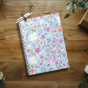 Cuaderno Arte floral Ditsy Pop cielo azul inicial