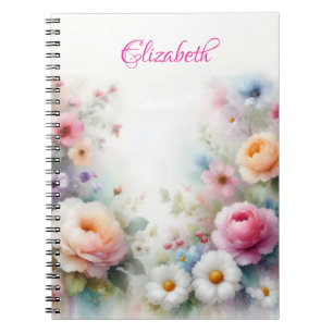 Cuaderno Arte floral elegante plantilla acuarela linda