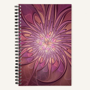 Cuaderno Arte floral fractal moderno abstracto colores de b