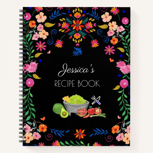 Cuaderno Arte floral mexicano Nombre Receta Regalo de cocin (Anverso)