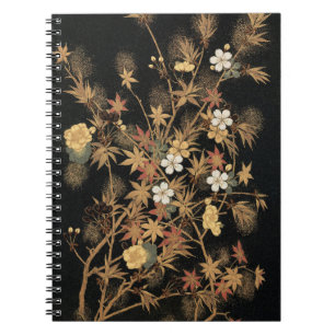 Cuaderno Arte Floral Negro Otoño Dorado Japonés Vintage