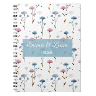 Cuaderno Arte Floral Personalizado Azul y Rosa Minimalista