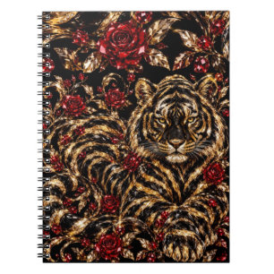 Cuaderno Arte Floral Tigre Dorado y Rosas Rojas