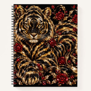 Cuaderno Arte Floral Tigre Dorado y Rosas Rojas