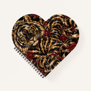 Cuaderno Arte Floral Tigre Dorado y Rosas Rojas
