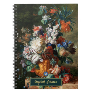 Cuaderno Arte Floral Vintage con Monograma Dorado y Nombre