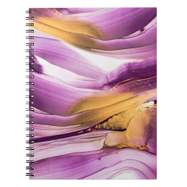 Cuaderno Arte fluido, textura de oro lila. (Frente)