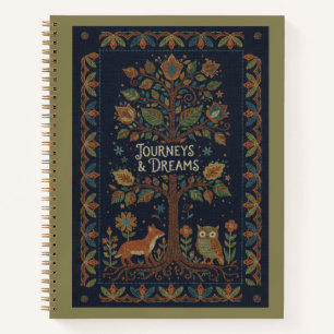 Cuaderno Arte Folclórico Bosque Naturaleza, Lino Azul Marin