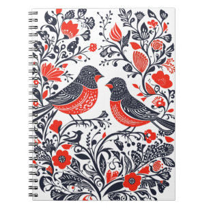 Cuaderno Arte folclórico escandinavo pájaros diseño de cort
