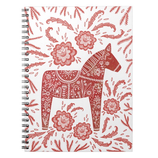 Cuaderno Arte folclórico rojo y blanco de Dala sueco (Frente)