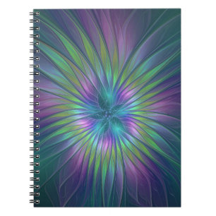 Cuaderno Arte fractal abstracto de flor de fantasía brillan