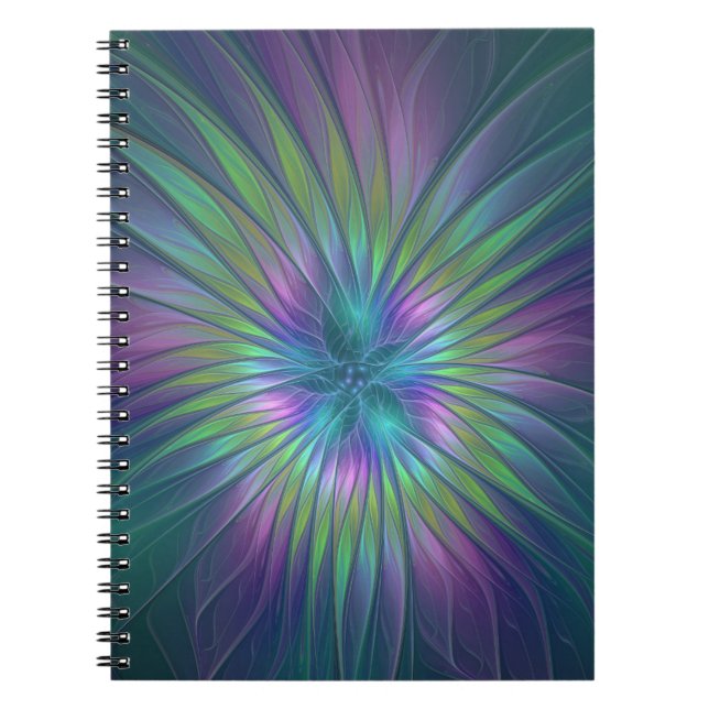 Cuaderno Arte fractal abstracto de flor de fantasía brillan (Frente)