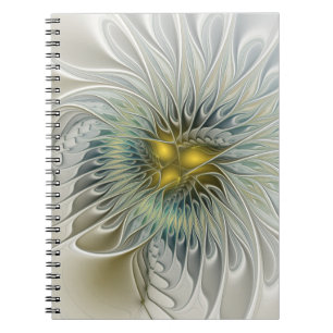 Cuaderno Arte fractal abstracto fantasía flor dorada platea