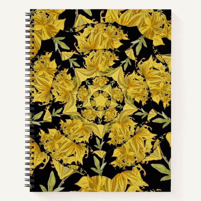 Cuaderno Arte fractal azalea amarillo y negro (Anverso)