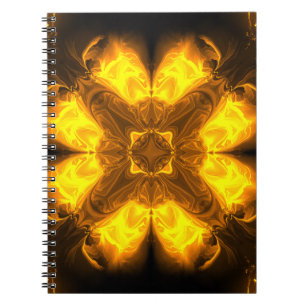 Cuaderno Arte fractal caleidoscópico de llama dorada