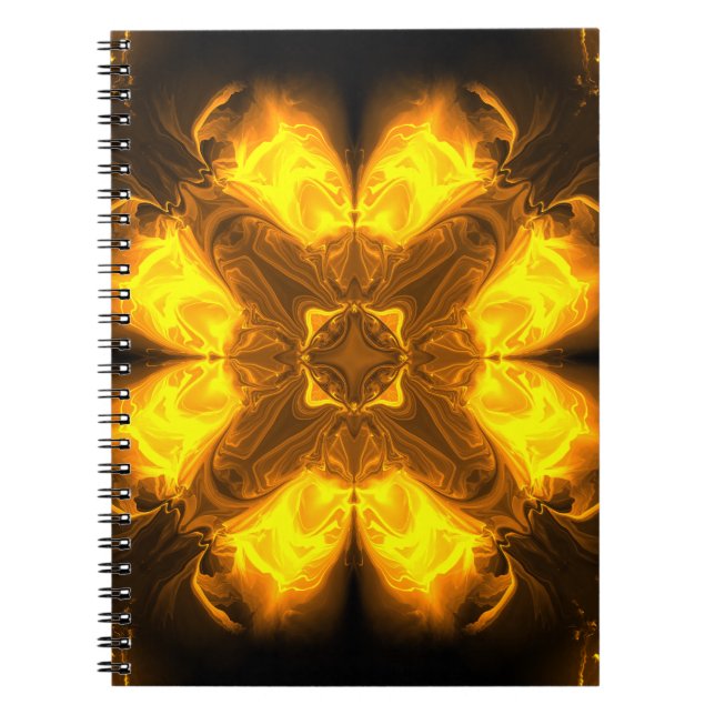 Cuaderno Arte fractal caleidoscópico de llama dorada (Frente)