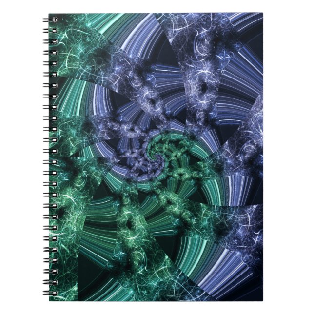 Cuaderno Arte Fractal de Energía Cristalina Azul Esmeralda (Frente)