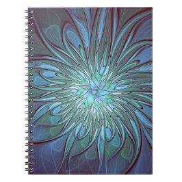 Cuaderno Arte fractal de flor azul abstracto moderno