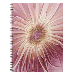Cuaderno Arte fractal de flores abstractas y tonos de burde