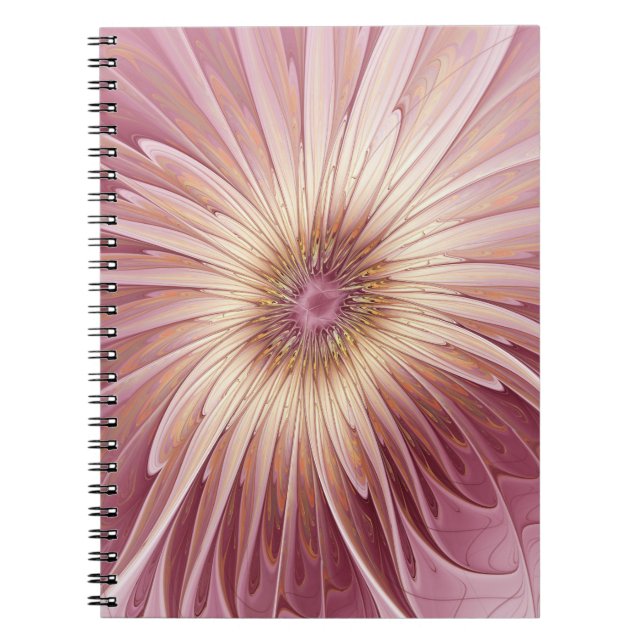 Cuaderno Arte fractal de flores abstractas y tonos de burde (Frente)