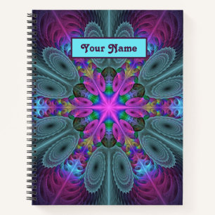 Cuaderno Arte fractal de mandala colorido caleidoscopio nom