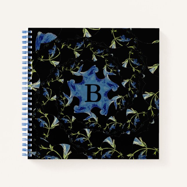Cuaderno Arte fractal de sabio azul y negro (Anverso)