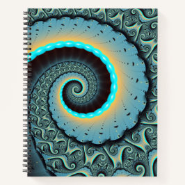 Cuaderno Arte fractal en espiral abstracto azul turquesa na