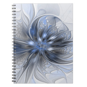 Cuaderno Arte fractal floral abstracto de acuarela gris azu