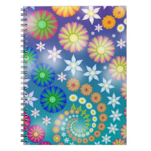 Cuaderno Arte fractal lindo flores naranjas rosadas