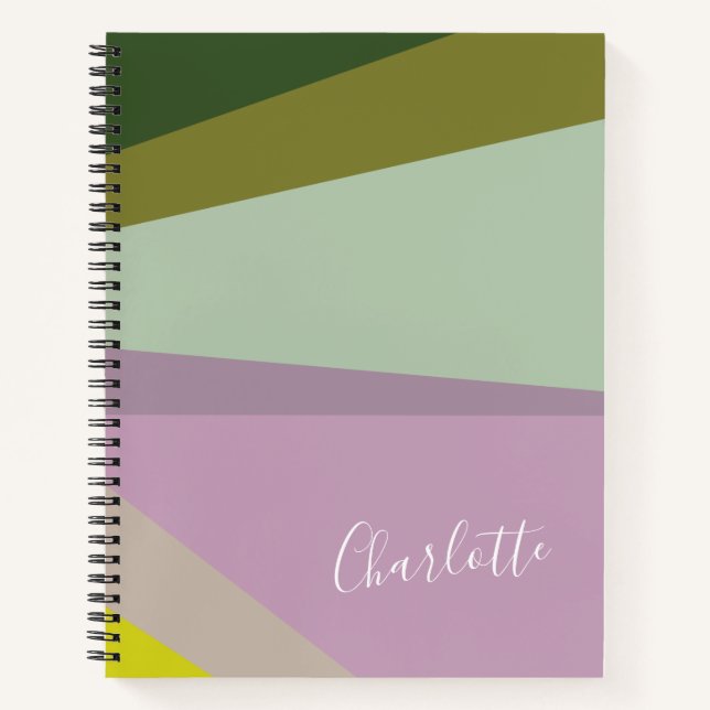 Cuaderno Arte geométrico morado y verde personalizado (Anverso)
