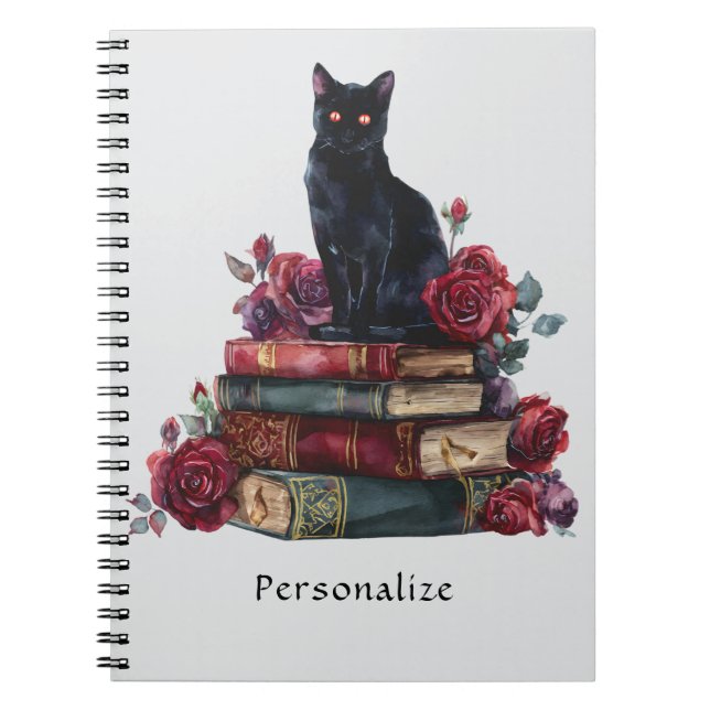 Cuaderno Arte gótico Gato negro libros antiguos Rosas de de (Frente)
