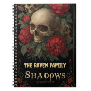 Cuaderno Arte gótico oscuro con cráneo, Rosas y texto Perso