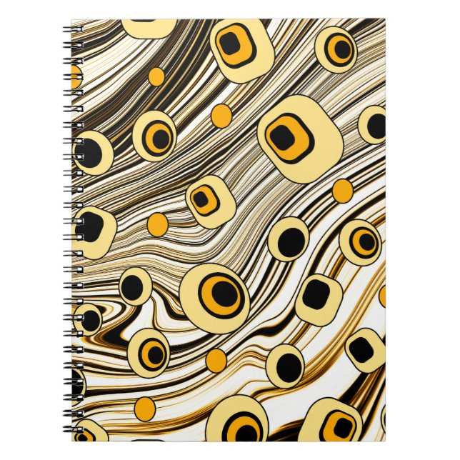 Cuaderno Arte Groovy de estilo retro dorado negro y amarill (Frente)