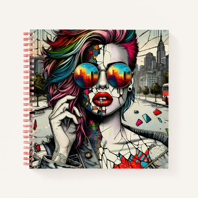 Cuaderno Arte Grunge | Mujer Abstracta Fracturada (Anverso)